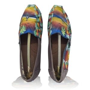 TOMS Slip On Shoes Women's Size 9.5 Custom Painted Tropical‎ Sunset Scene